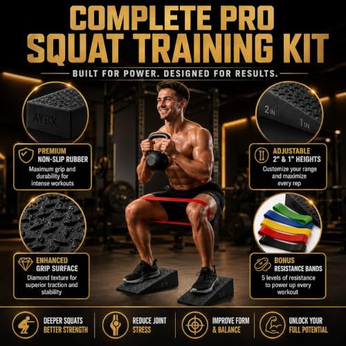 Squat Wedge Block, Non-Slip Adjustable Slant Board for Squats, 5 Bands | High-Density Rubber, Dual Heel Elevator, for Goblet Squats, Calf Raise Training & Deadlifts"