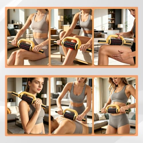 Electric Lymphatic Massager Roller with Red Light for Lymphatic Drainage | Electric Handheld Percussive Massager with redlight for Cellulite Massage, 6-Speed Foot Massager Roller with Hands-Free Base - color: Yellow