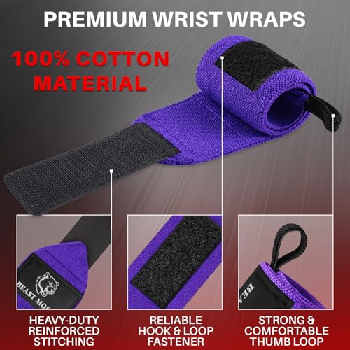 TECEUM Elastic Cotton Weightlifting Wrist Wraps with Thumb Loops, 1 Pair - color: Purple, style: 12" – Queen of Lifts