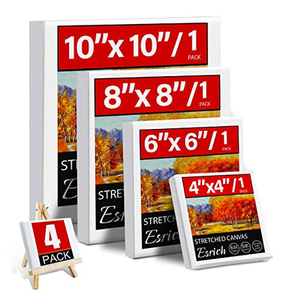 4 Packs Square Canvases for Painting with 4"x 4", 6"x 6", 8"x 8", 10"x 10", Painting Canvas for Oil & Acrylic Paint - size: 4 Packs - 4 Sizes (4x4 6x6 8x8 10x10)