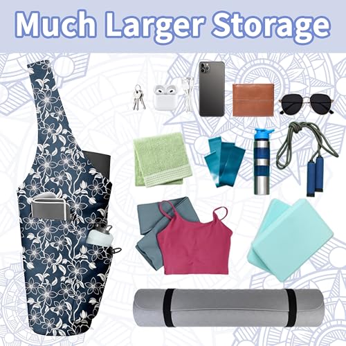 Yoga Bag for Women, Large Yoga Mat Bag Tote Carrier with Wet Dry Pocket | Water Bottle Holder & Adjustable Strap, Fits 1/2" Thick Yoga Mat for Gym, Pilates, Travel, Work - color: Blue Flower-2