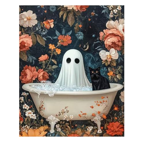 Reivworl Ghost Paint by Numbers Kit for Adults Beginner 16×20 inch | Ghost Paint by Number Kits 16×20 inch, Crafts on Canvas with Gifts. - color: 18-Ghost