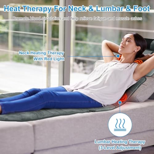 Full Body Massage Mat with Heat, Gifts for Mother Mom, Vibration Massage Pad for Bed, 10 Vibration Motors 3 Timers, Back Mattress Chair Pad with Neck Massager Lumbar Pillow - size: 68.9x14.57x8.57in