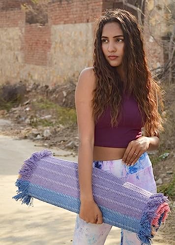 Jaipur art & Rugs Cotton Yoga Mat - Eco-Friendly Hand-Woven Rug - Non Slip & Thick (24”x72”x5mm) for Everyday Fitness at Home - Comfortable Extra-Long - color: Multicolor 8