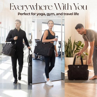 Yoga Mat Bag - Convertible Crossbody Yoga Bag, Travel Tote Back Pack | 4-in-1 Design, Fits XL Mats, 6 Smart Pockets, Heavy-Duty Strength, Water-Resistant - color: Black