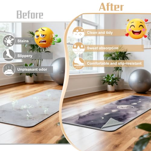 Yoga Mat Towel, Hot Yoga Towel High-Definition Pattern, Machine Washable with Ultra-Absorbent Yoga Towels for Hot Yoga Non Slip for Fitness, Exercise, Pilates, 72 x 27 in, Moon - color: Moon
