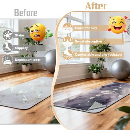 Yoga Mat Towel, Hot Yoga Towel High-Definition Pattern, Machine Washable with Ultra-Absorbent Yoga Towels for Hot Yoga Non Slip for Fitness, Exercise, Pilates, 72 x 27 in, Moon - color: Moon