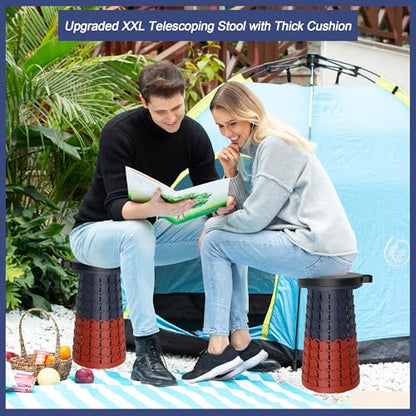 ALEVMOOM Upgraded XXL 19.7" Collapsible Stool with Cushion, Heavy Duty Portable Folding Stool Max Load 1000 lbs, Retractable Telescoping Foldable Seat Chair for Camping Fishing Travel - color: Navy Red