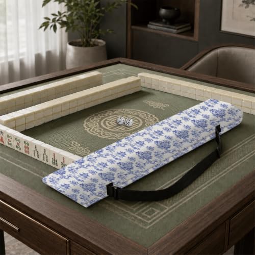 FINGERINSPIRE Mahjong Mat Holder Bag with Strap 35.83x5.9inch Canvas Yoga Mat Bags with Adjustable Strap Blue Birds Floral Branches Print Drawstring Carrier Bag Outdoor Storage for Mahjong Yoga Mats