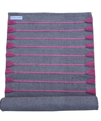 Jaipur Art & Rugs Cotton Yoga Rug - Eco-Friendly Hand-Woven Thick Mat (24”x72”x5mm) for Everyday Fitness at Home - Comfortable & Extra-Long - color: Grey-Pink