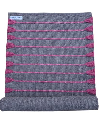 Jaipur Art & Rugs Cotton Yoga Rug - Eco-Friendly Hand-Woven Thick Mat (24”x72”x5mm) for Everyday Fitness at Home - Comfortable & Extra-Long - color: Grey-Pink