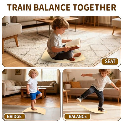 Gentle Monster Wobble Balance Board, Wooden Montessori Toy Rocker Board Natural Wood Kids Toddler Open Ended Learning Toy Yoga Curvy Board for Adult Office Classroom Christmas Gifts - color: White Maple Color
