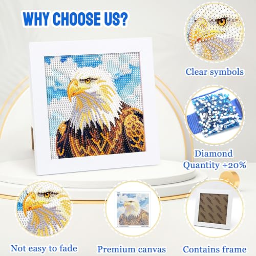 Leixonl Diamond Art Kits for Kids with Framed (7 in) Cartoon Animals DIY Gem Art Painting - Arts & Crafts Gifts for Beginners & Teens (1p-6 in-Eagle) - color: 1p-6 in-eagle