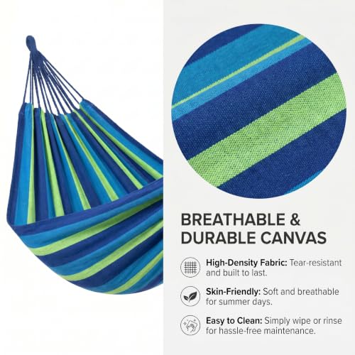 Canvas Hammock 122" Long X 59" Wide 2 Person Hammock 440 pounds Maximum Weight Applicable Scenes in Courtyard Autumn, Indoor Hanging Chairs, Beach Leisure (Blue Green, Full) - color: Blue Green