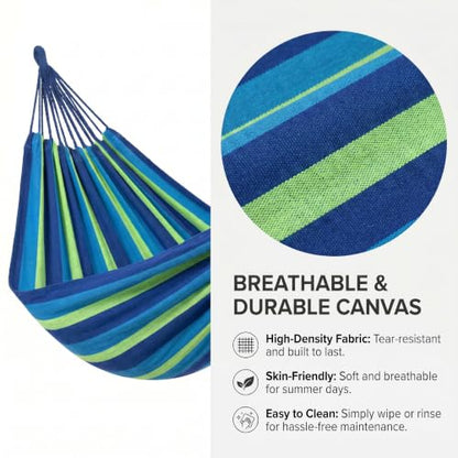 Canvas Hammock 122" Long X 59" Wide 2 Person Hammock 440 pounds Maximum Weight Applicable Scenes in Courtyard Autumn, Indoor Hanging Chairs, Beach Leisure (Blue Green, Full) - color: Blue Green