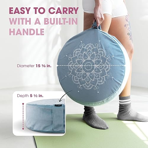 Yes4All Meditation Cushion, Floor Pillow Foam Zafu Buckwheat, Mandala Pattern Yoga Meditation Bolster Pillows, Floor Cushions - color: A. Sky Blue