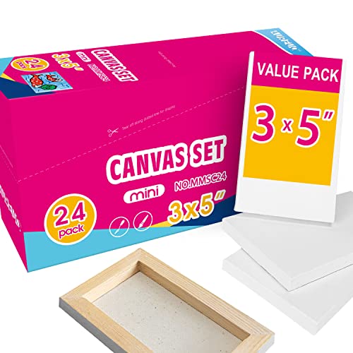 AUREUO Mini Stretched Canvas - 3x5 Inch/24 Pack - 2/5 Inch Profile Small Square Canvas - Gift Set Bulk Pack Canvases for Acrylic Painting & Craft - size: 3"x5"