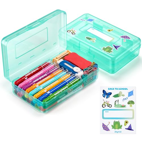 GAMENOTE Plastic Pencil Box with Personalized Sticker,Kid Hard Pencil Case with Snap-tight Lid,Small Art Craft Storage Containers,School Supplies Box for Boys,Girls (Turquoise) - color: Turquoise