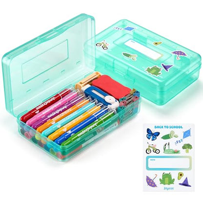 GAMENOTE Plastic Pencil Box with Personalized Sticker,Kid Hard Pencil Case with Snap-tight Lid,Small Art Craft Storage Containers,School Supplies Box for Boys,Girls (Turquoise) - color: Turquoise