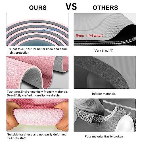 Yoga Mat 1/3" (8mm) Thick Non-Slip, Women Men Fitness & Exercise Mat, 72"Lx24"W Eco-Friendly TPE Workout Mat with Carrying Strap for Yoga, Pilates, Home Gym, Floor Exercises - color: Pink