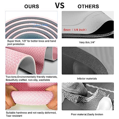 Yoga Mat 1/3" (8mm) Thick Non-Slip, Women Men Fitness & Exercise Mat, 72"Lx24"W Eco-Friendly TPE Workout Mat with Carrying Strap for Yoga, Pilates, Home Gym, Floor Exercises - color: Pink