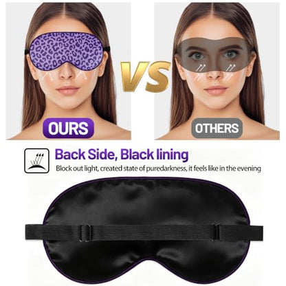 Silk Sleep Mask, Blackout Eye Mask for Sleeping with Adjustable Strap - color: Purple Leopard