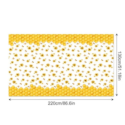 1Pc Bees Party Plastic Tablecloth 54 x 87 Inch Long Table Cover, Honey Sunflower Honeycomb Daisy Party Tablecover for Bee Kids Baby Shower Birthday Dinner Picnic Kitchen Event - color: Bees