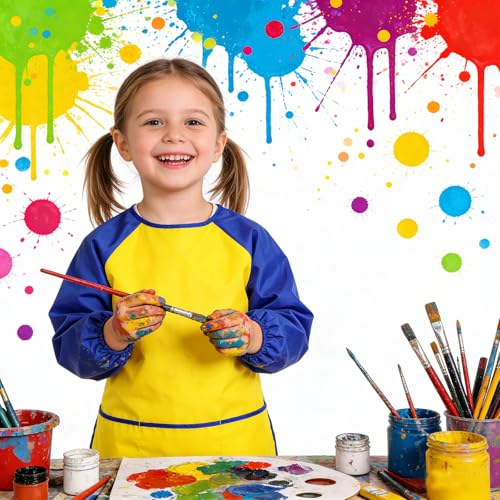 2 Pack Kids Art Smock Waterproof with Long Sleeve and 3 Roomy Pockets Artist Children Aprons for Toddlers Age 3-8 Painting Crafts(Yellow) - color: 2 Pack Yellow