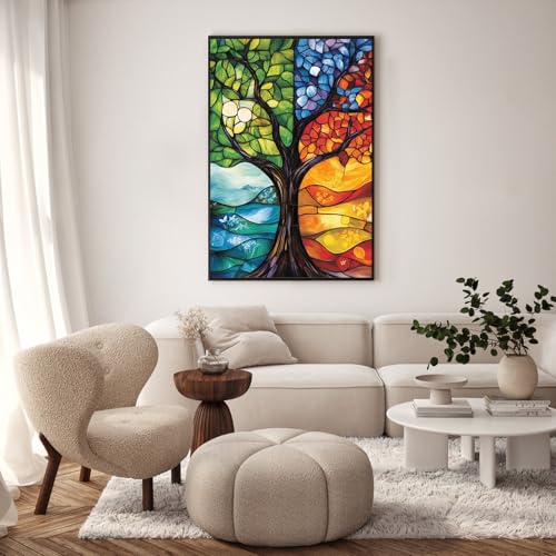 GEEHEIY Framed Paint by Numbers Kit for Adults, Tree of Life, 8 x 12 Inch | DIY Adult Paint by Number Kit for Beginners, Stained Glass Wall Decor, Stress Relief Craft Gift, Creative Hobby - color: TRTD1PF308