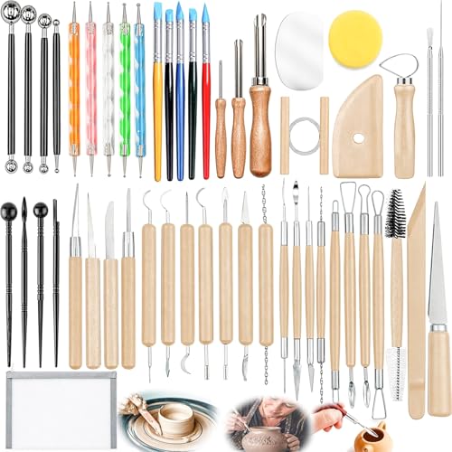 OMTRS Clay Sculpting Tools Kit, Pottery Clay Tools for Adult, Beginners and Artists, Pottery Carving Kit for Pottery, Dotting, Molding, Shaping (Natural) - color: Natural