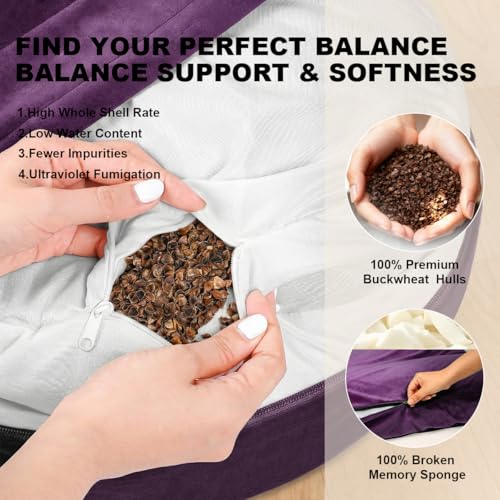 Ultimate Meditation Cushion Set – 2-in-1 Zafu & Zabuton, Buckwheat & Memory Foam, Velvet Cover for Yoga & Mindfulness (Purple) - color: Purple