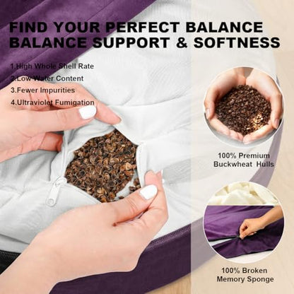Ultimate Meditation Cushion Set – 2-in-1 Zafu & Zabuton, Buckwheat & Memory Foam, Velvet Cover for Yoga & Mindfulness (Purple) - color: Purple