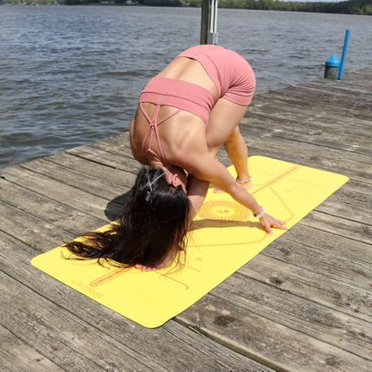 Liforme Printed Yoga Mat - Patented Alignment Design, Ultimate Grip - color: Radiant Sun - Yellow