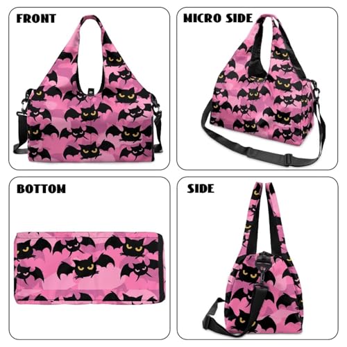 Gym Bag with Yoga Mat Holder Large Tote Bag With Multi Pockets for Women Men Dry Wet Separated Pocket Carryall Yoga Tote Bag for Pilates Travel Workout Office - color: Bat Print