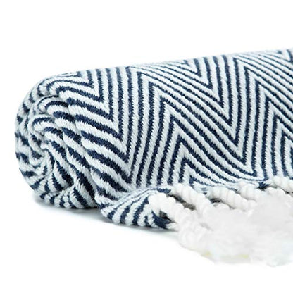 Chanasya Premium Chevron Super Soft Acrylic Throw Blanket with Tassels Cozy Lightweight Fluffy Woven Blanket for Bed Sofa Chair Couch Living Bed Room Navy and White Blanket (50x65 Inches) Dark Blue - color: Dark Blue