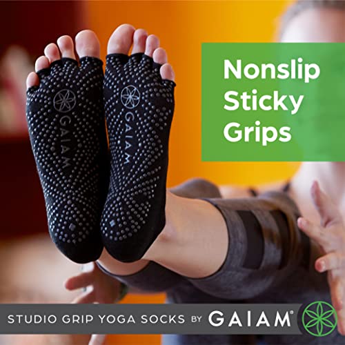 Gaiam Grippy Studio Yoga Socks, Non-Slip, Open-Toe, One Size - color: Black, size: One Size