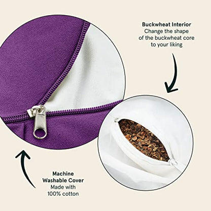 Retrospec Sedona Zafu Meditation Cushion Filled w/Buckwheat Hulls - Yoga Pillow for Meditation Practices - Machine Washable 100% Cotton Cover & Durable Carry Handle Round & Crescent, 1 Ct (Pack of 1) - color: Mulberry, size: 1 Count (Pack of 1)