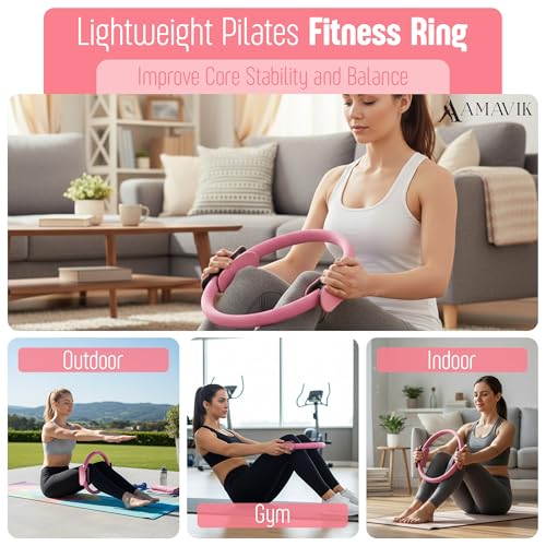 AMAVIK Pilates Kit 15-Pieces Home Workout Set with 5 Resistance Bands, Pilates Ring and Ball Set with Accessories-A Complete Pilates Set for Women to Improve Strength, Flexibility and Balance Body - color: Pink