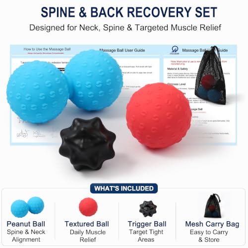 HODEMI Massage Ball Set, 3 Pack Spiky Ball, Lacrosse Ball & Peanut Massage Roller for Trigger Point Therapy, Deep Tissue Muscle Relaxation for Back, Neck, Hip, Leg & Foot with Mesh Bag - style: Spiky Ball Set