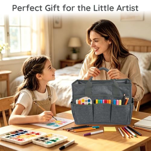 Craft Organizer Tote Bag,Art Supply Organizer Bag for Craft Supplies | 11 Pockets,Portable Handle,Collapsible Design,Reinforced Base,Sturdy Art Caddy Bag for Scrapbooking,Craft,Art,Sewing