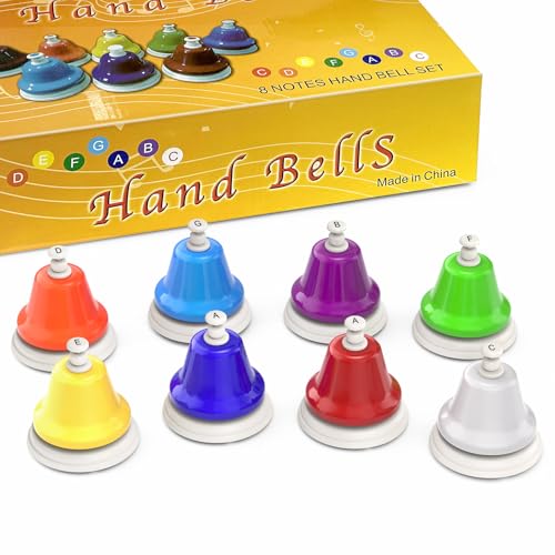 Facmogu 8 Note Rainbow Hand Bells for Kids, Color Coded Musical Bells Set | For Preschool Learning Education, Classroom Rhythm Teaching | Percussion Instrument Montessori Music Toy | Birthday Gift