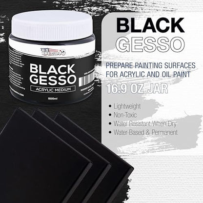 U.S. Art Supply Black Gesso Primer - 16.9oz (500ml) for Oil & Acrylic Paint | Superior Coverage, Canvas Prep, Mixable White Gesso Paint Artists - color: Black