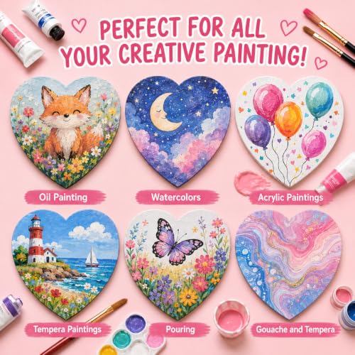 30 Pack Heart Shape Mini Canvas Board 3 Inch | 30 paintable heart canvases with magnetic backing for classroom crafts, party activities, fridge art, and handmade gifts - style: Heart-30 pcs