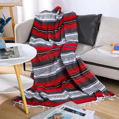 Oudain 4 Pcs Mexican Blankets Bulk Handwoven Mexican Yoga Blanket Towel Colorful Falsa Serape Woven Throw Blanket Boho Beach Blankets for Outdoor Camping Beach Picnic Travel Home(Red) - color: Red