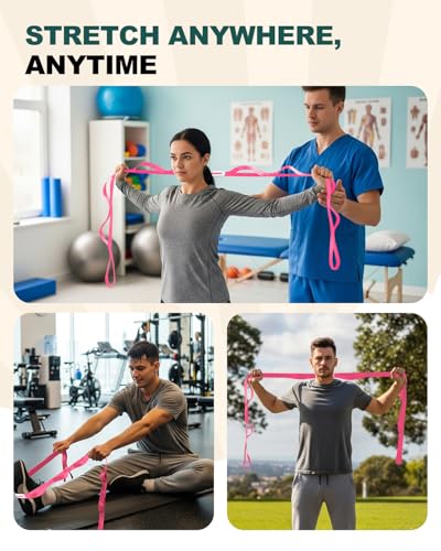 Trideer Non-Elastic Stretching Strap with Loops for Physical Therapy & Rehab, Knee Hip Leg ROM Post-Surgery, Yoga Strap for Stretching, Leg Lifter Strap Mobility Aid, Hamstring Calf Back - color: Pink/75"x1"