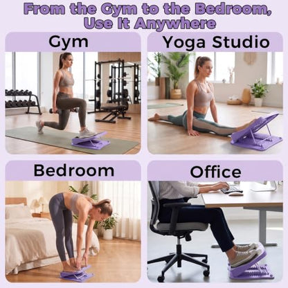 Slant Board for Calf Stretching, 9-Level with 2 Resistance Bands - color: Purple