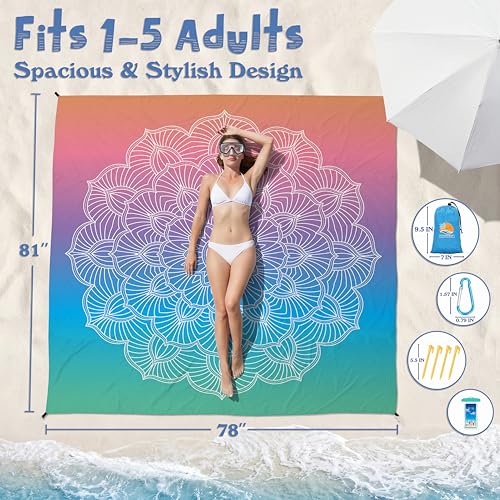Aroveea Beach Blanket Waterproof Sandproof 78''X81''/10'X9' Oversized Mat - color: Mandala1, size: 78''x81''