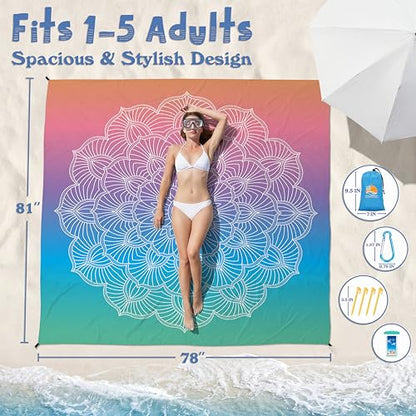 Aroveea Beach Blanket Waterproof Sandproof 78''X81''/10'X9' Oversized Mat - color: Mandala1, size: 78''x81''