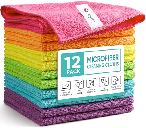 Orighty Microfiber Cleaning Cloth, Cleaning Rags, 12 Pack, 12x11 in - color: Multicolor, size: Pack of 12
