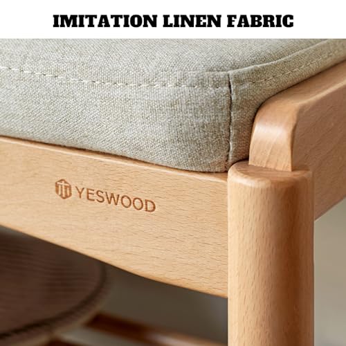 Oak Wood Shoe Bench, 24 Inch Entryway Bench with Light Gray Cushion - color: Natural + Light Gray Cushion, size: 23.62"
